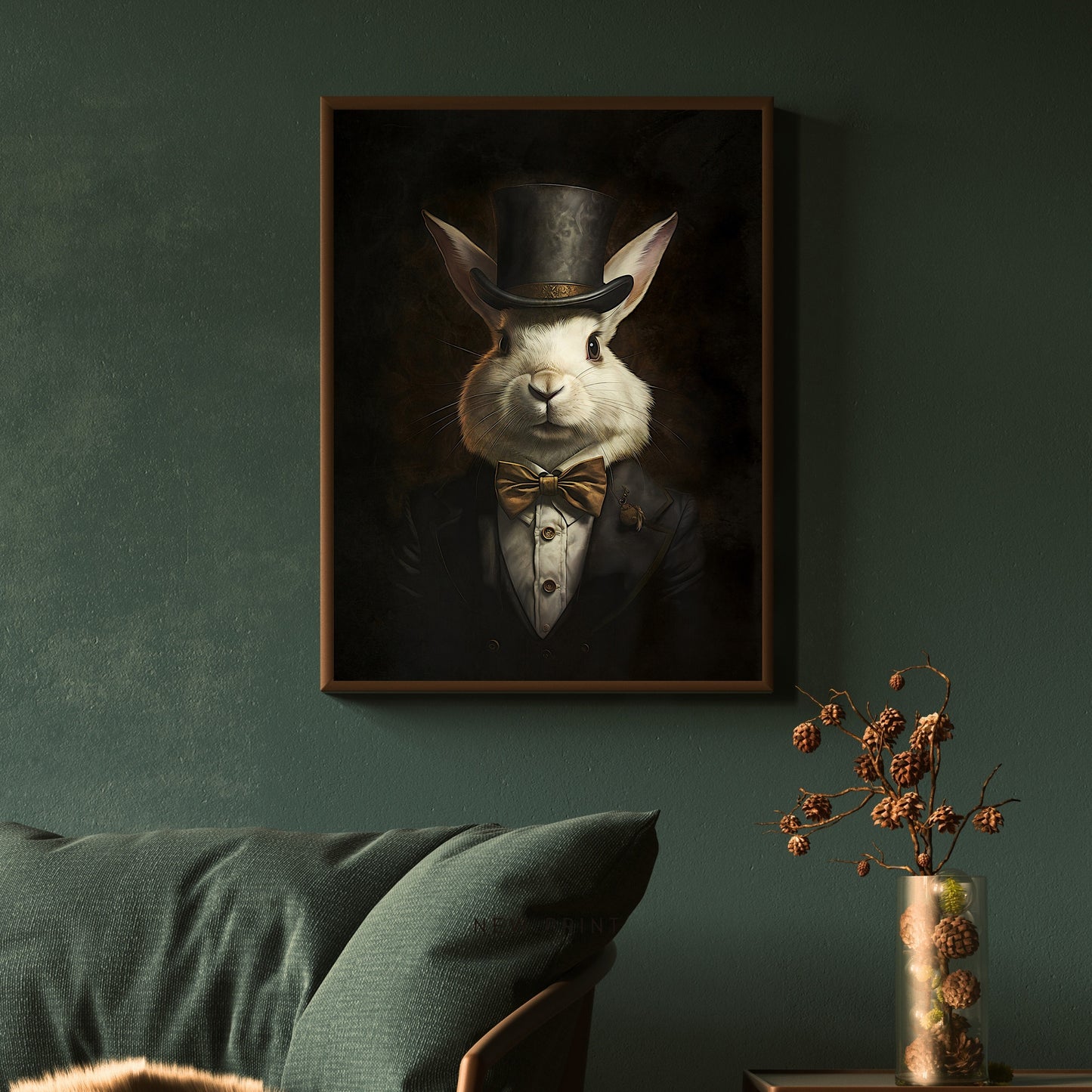 Rabbit Gentleman Wall Art Dark Cottagecore Vintage Animal Portrait Witchy Decor Gothic Dark Academia Rabbit Lover Gift Paper Poster Print