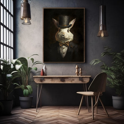 Rabbit Gentleman Wall Art Dark Cottagecore Vintage Animal Portrait Witchy Decor Gothic Dark Academia Rabbit Lover Gift Paper Poster Print