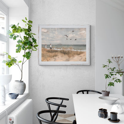 Day at the beach vintage art Paper Poster Prints oil painting coast painting beach painting livingroom decor pastel wall art