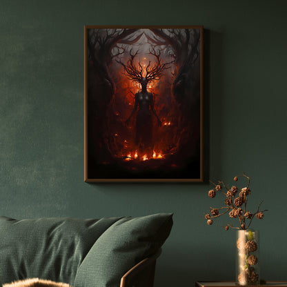 Goddess of Fire Dark Witchcraft Wall Art Dark Academia Print Dark Aesthetic Room Decor Gothic Occult Artwork Fire Demon Poster Paper Poster Print