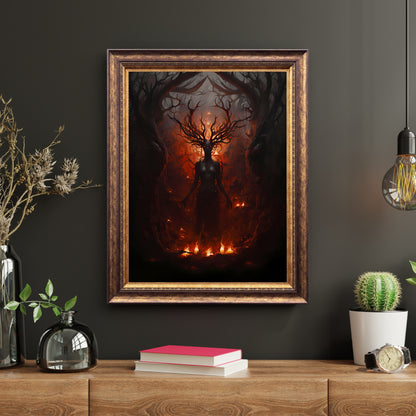 Goddess of Fire Dark Witchcraft Wall Art Dark Academia Print Dark Aesthetic Room Decor Gothic Occult Artwork Fire Demon Poster Paper Poster Print