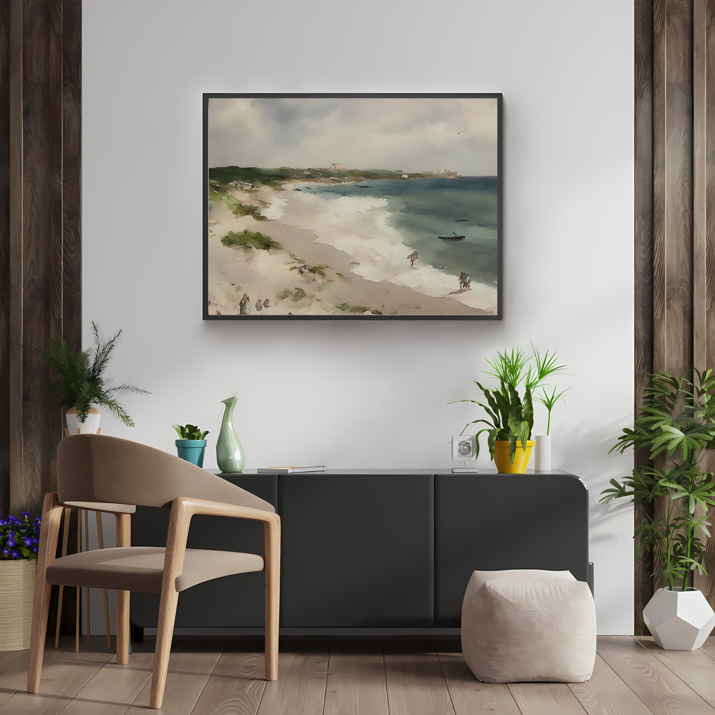 Day at the beach Paper Poster Prints vintage art watercolor painting coast painting beach painting livingroom decor pastel wall art