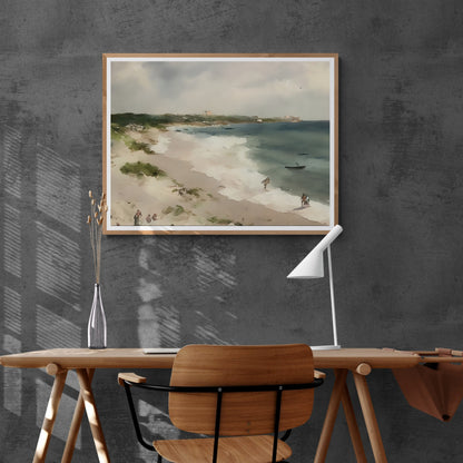 Day at the beach Paper Poster Prints vintage art watercolor painting coast painting beach painting livingroom decor pastel wall art