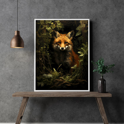Red Fox in Moody Forest Wall Art Dark Cottagecore Vintage Dark Academia Print Woodland Animal Art Wildlife Painting Gothic Paper Poster Print