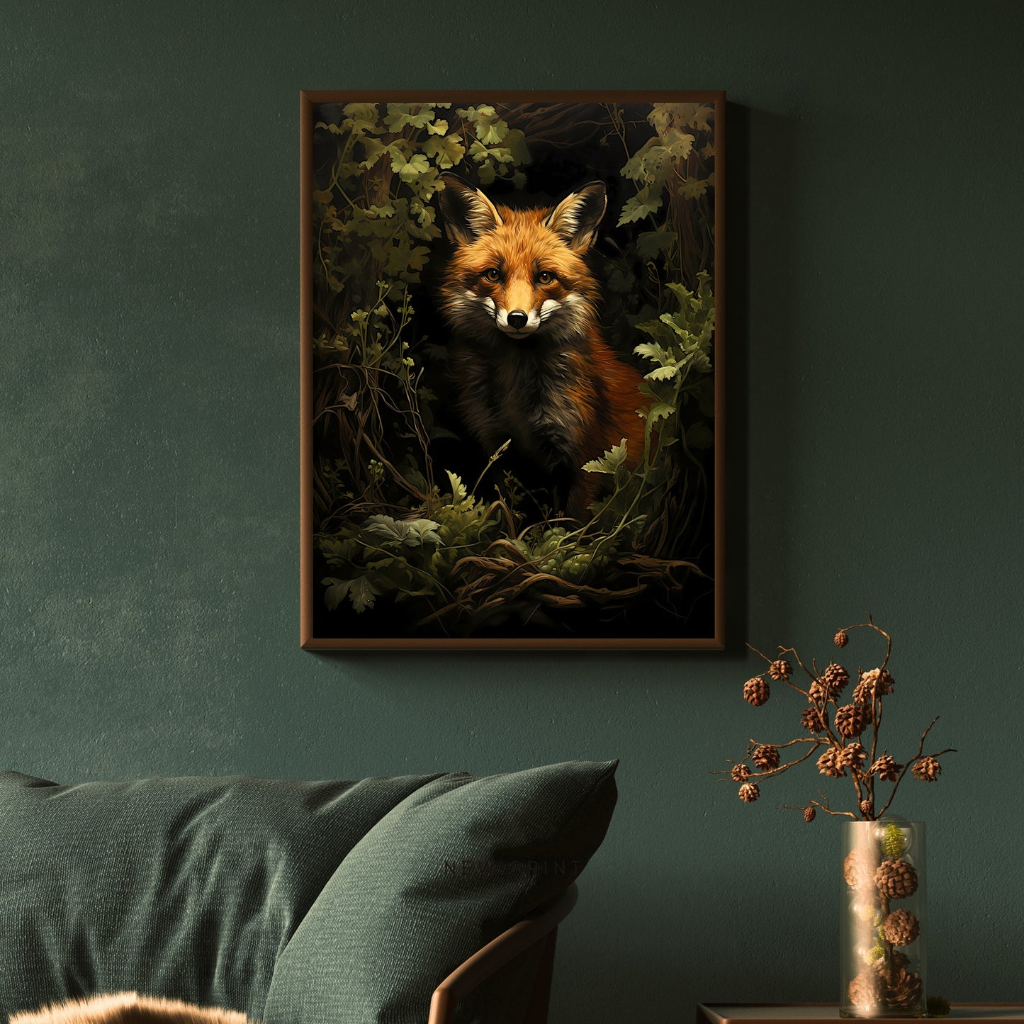 Red Fox in Moody Forest Wall Art Dark Cottagecore Vintage Dark Academia Print Woodland Animal Art Wildlife Painting Gothic Paper Poster Print