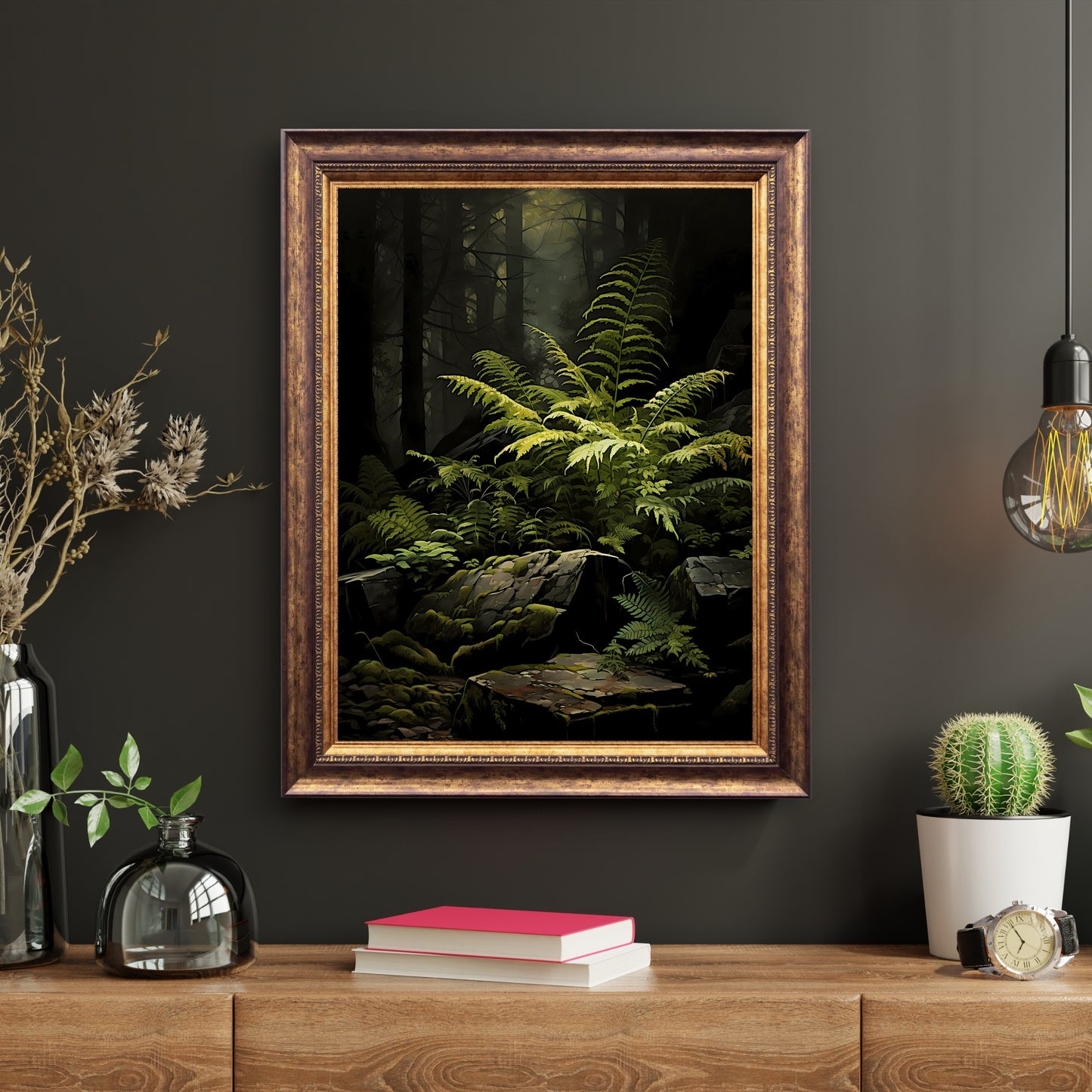 Fern in Moody Woodland Cottagecore Wall Art Vintage Botanical Decor Green Aesthetic Wall Art Goblincore Oil Painting Dark Moody Gothic Paper Poster Print