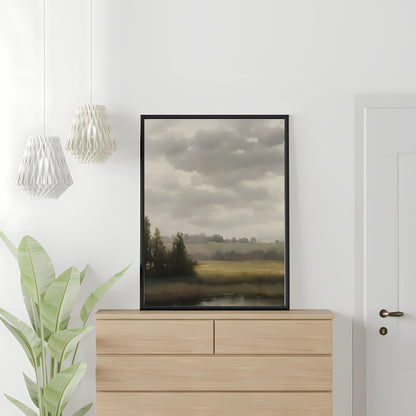 Rural Countryside Paper Poster Prints Wall Art Watercolor Painting Cottagecore Neutral Living Room Decor Vintage Art Print Landscape Lake Painting