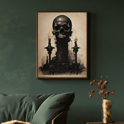Occult Skull Wall Art Antique Dark Cottagecore Artwork Moody Pagan Painting Witchy Art Gift for Gothic Fans Mystic Home Decor Paper Poster Print