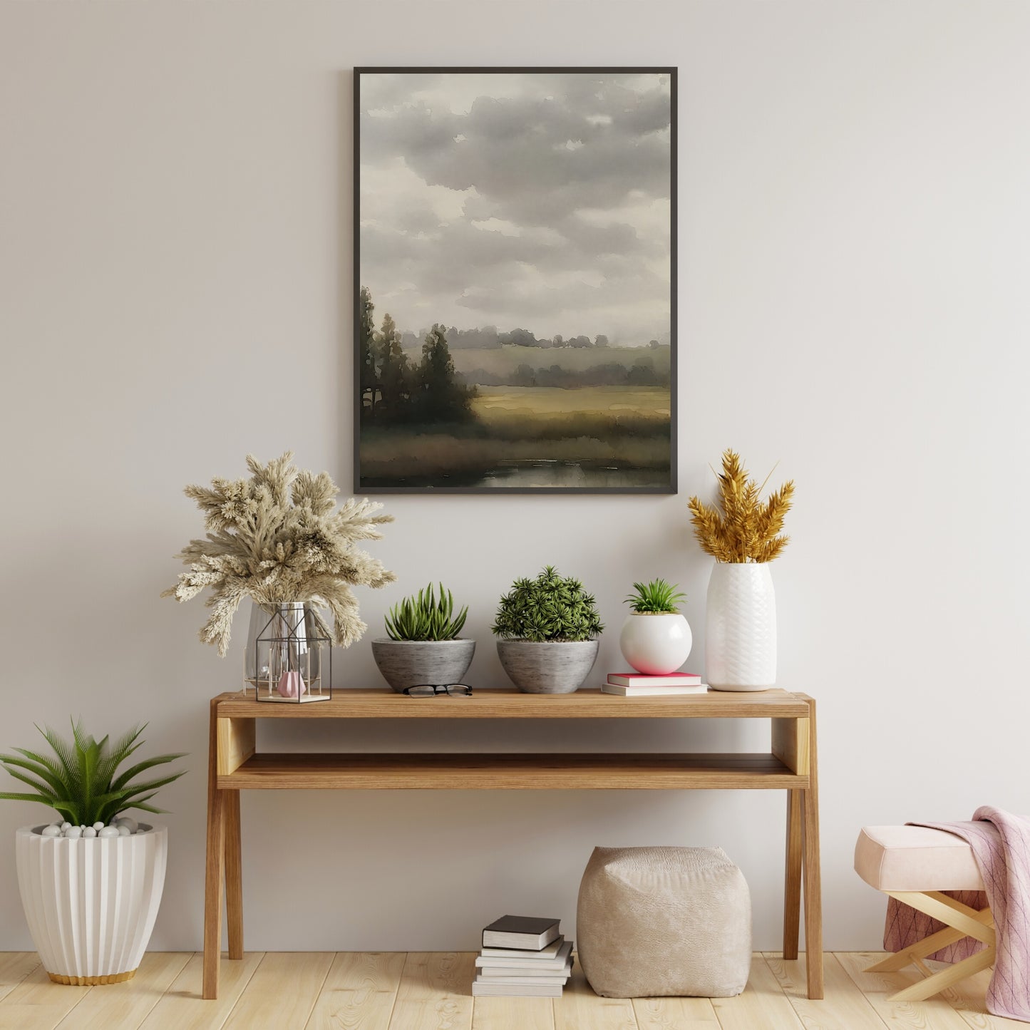 Rural Countryside Paper Poster Prints Wall Art Watercolor Painting Cottagecore Neutral Living Room Decor Vintage Art Print Landscape Lake Painting