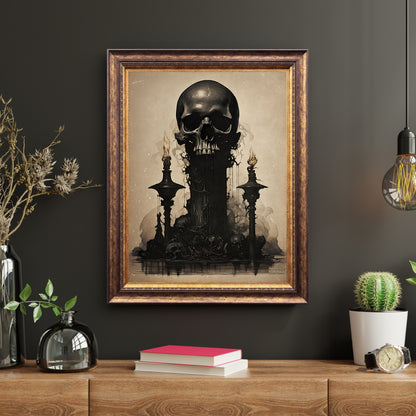 Occult Skull Wall Art Antique Dark Cottagecore Artwork Moody Pagan Painting Witchy Art Gift for Gothic Fans Mystic Home Decor Paper Poster Print
