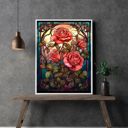 Stained Glass Roses Wall Art Dark Gothic Artwork Moody Painting Witchy Art Gift for Gothic Fans Dark Aesthetic Room Decor Paper Poster Print