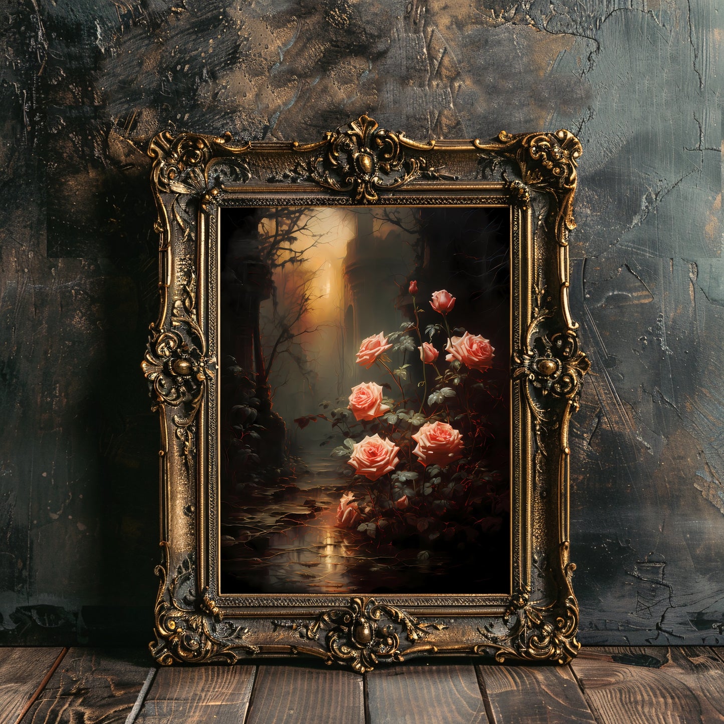 Forgotten Rose Garden Gothic Wall Art Romantic Lost Place Wall Decor Dark Cottagecore Artwork Vintage Nature Reclaim Aestetic Painting Paper Poster Print