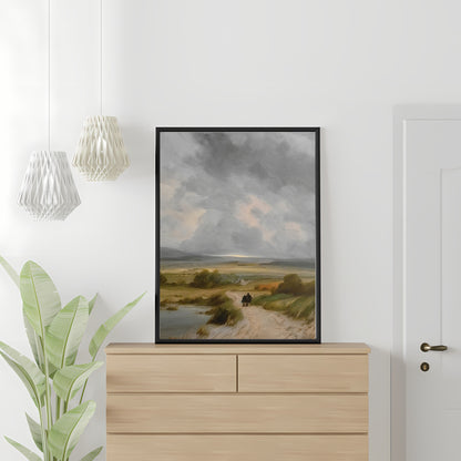 Vintage Countryside vintage art Paper Poster Prints oil painting landscape art moody art nature art print stormy clouds