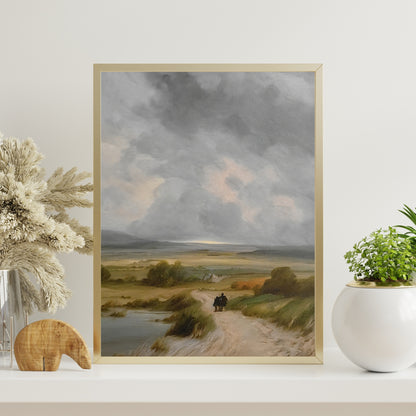 Vintage Countryside vintage art Paper Poster Prints oil painting landscape art moody art nature art print stormy clouds