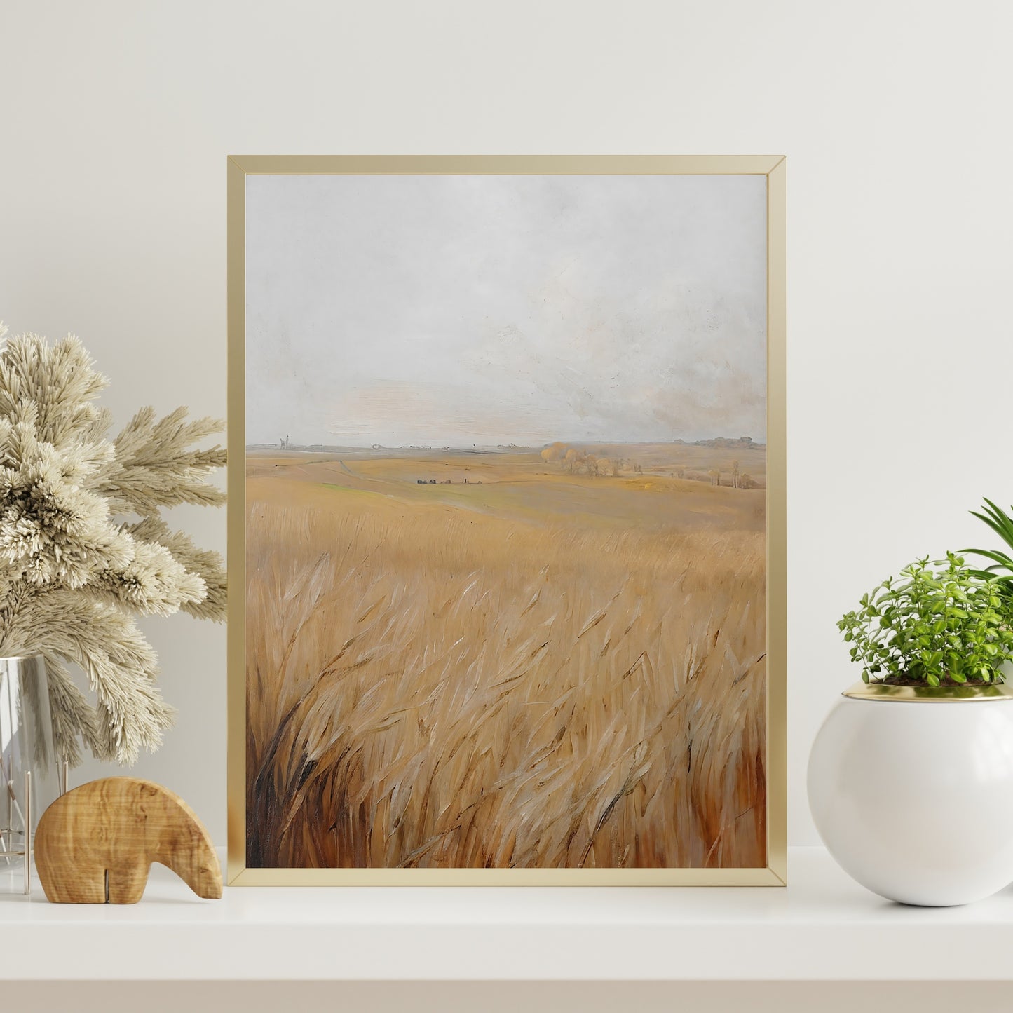 Autumn barley field painting Paper Poster Prints vintage art, oil painting, landscape art, nature art print, farmhouse art