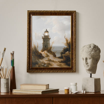 Leuchtturm am Strand Druck Papier Poster Drucke Vintage-Kunst, nautische Malerei, Küstenkunst, Meereslandschaftskunst, Rembrandt-Stil