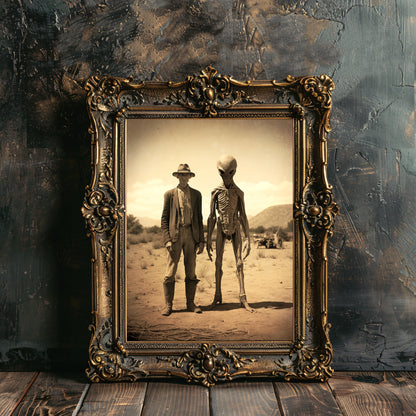 Wild West Alien Wandkunst Vintage Fotografie Außerirdisches Dekor Gruseliges Poster Dark Cottagecore Dark Academia Ufo Print Papier Posterdruck