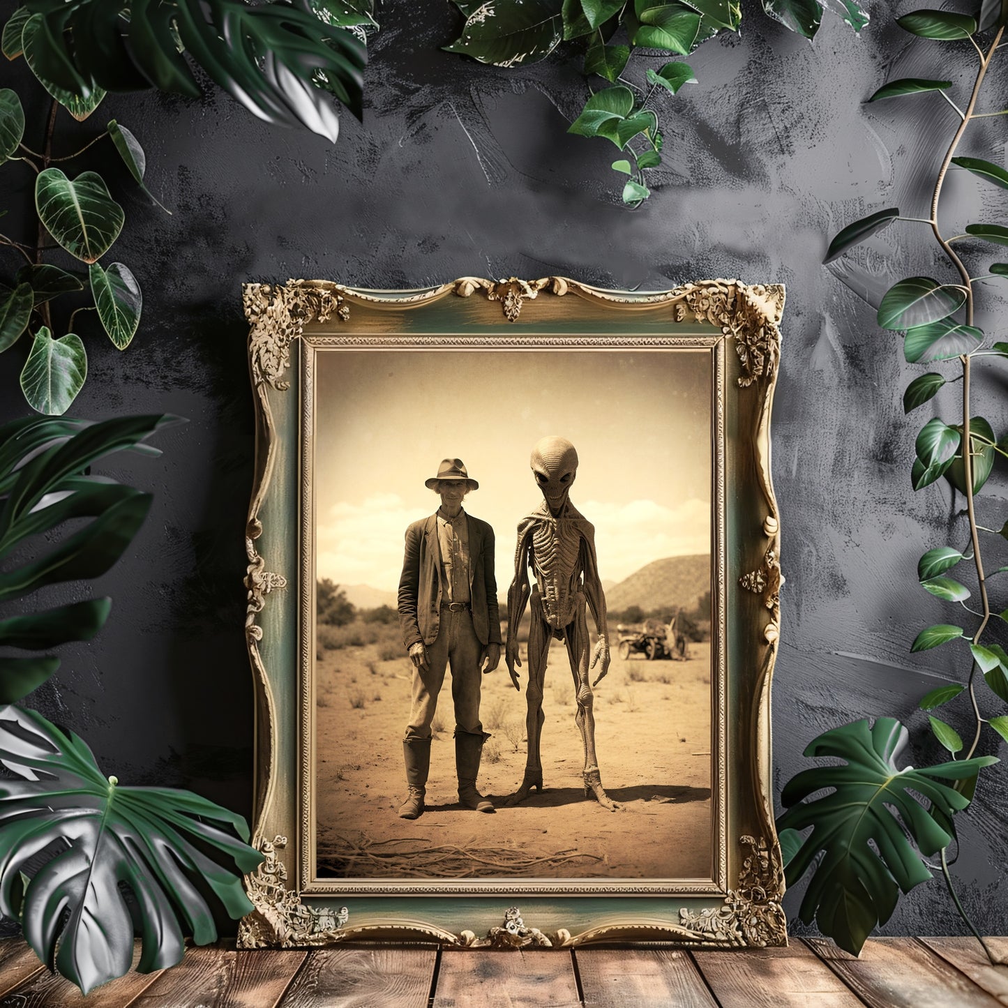 Wild West Alien Wandkunst Vintage Fotografie Außerirdisches Dekor Gruseliges Poster Dark Cottagecore Dark Academia Ufo Print Papier Posterdruck