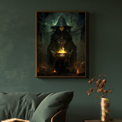 Dark Witch Halloween Wandkunst Gemälde Gruseliges Dekor Dark Cottagecore Gothic Halloween Poster Dark Academia Kunstdruck Witch Brew Papier Posterdruck