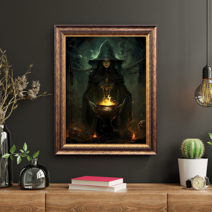 Dark Witch Halloween Wandkunst Gemälde Gruseliges Dekor Dark Cottagecore Gothic Halloween Poster Dark Academia Kunstdruck Witch Brew Papier Posterdruck