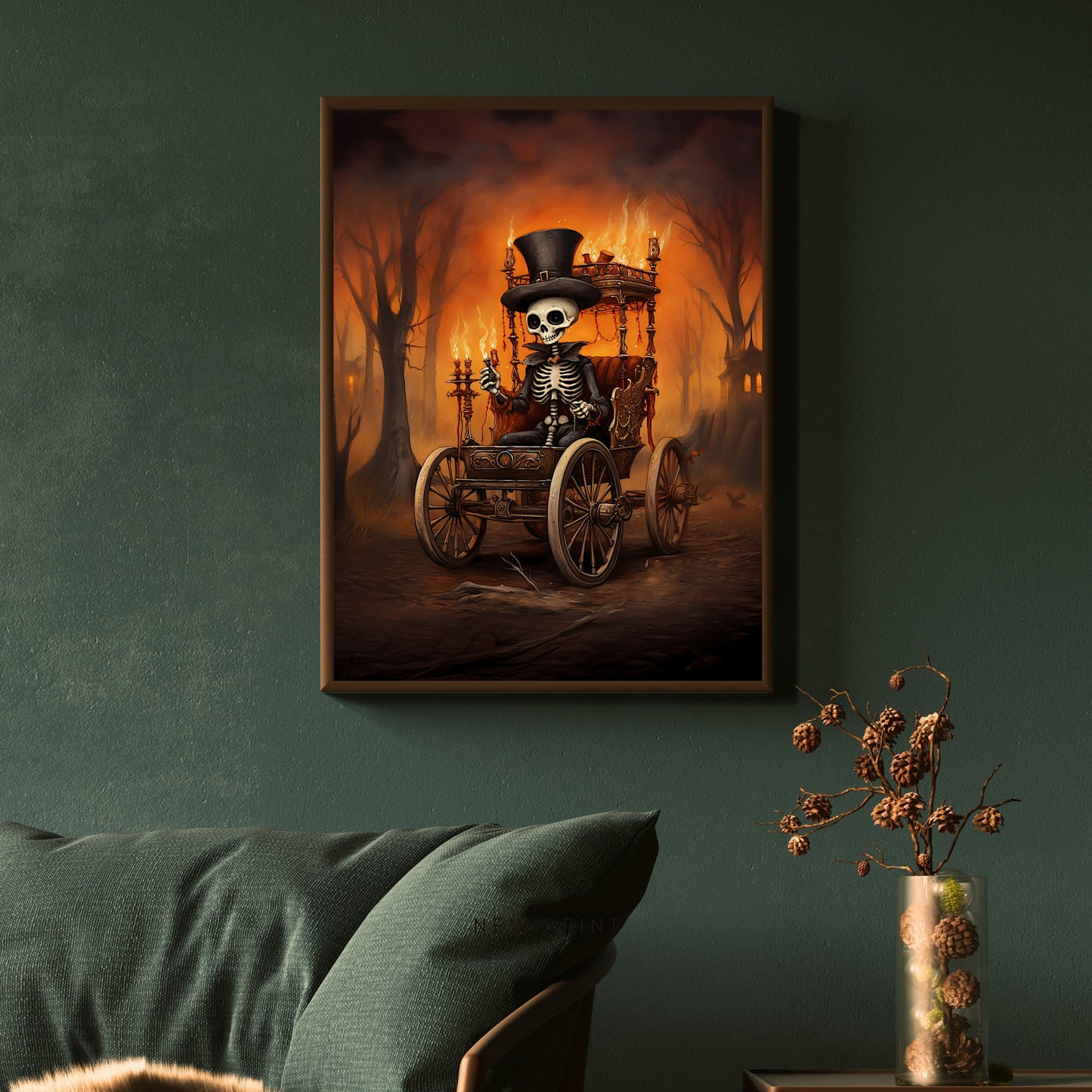 Victorian Fire Rider Halloween Wall Art Vintage Oil Painting Spooky Decor Dark Cottagecore Gothic Poster Dark Academia Art Paper Poster Print