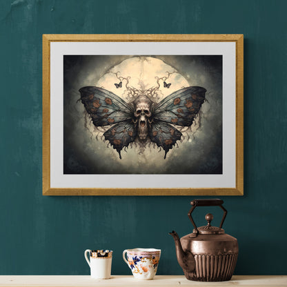 Death Head Moth Wall Art Moody Painting Dark Cottagecore Decor Gothic Poster Dark Academia Art Witchy Goblincore Print Paper Poster Print