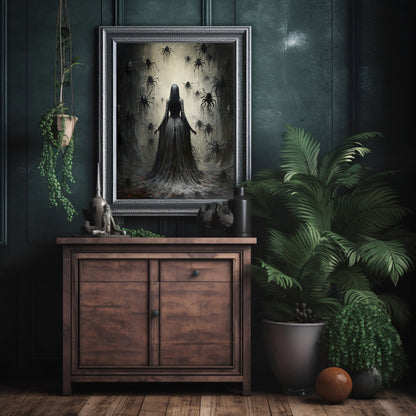 Queen of Spiders Wall Art Moody Painting Dark Cottagecore Decor Gothic Poster Dark Academia Art Witchy Spooky Halloween Paper Poster Prints