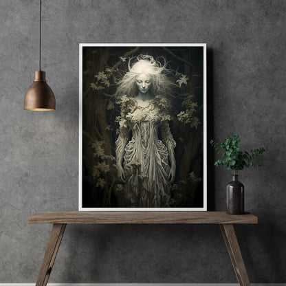Legend of the White Lady Gothic Wall Art Vintage Dark Academia Print Dark Aesthetic Room Decor Victorian Ghost Historic Portrait Artwork Paper Poster Prints