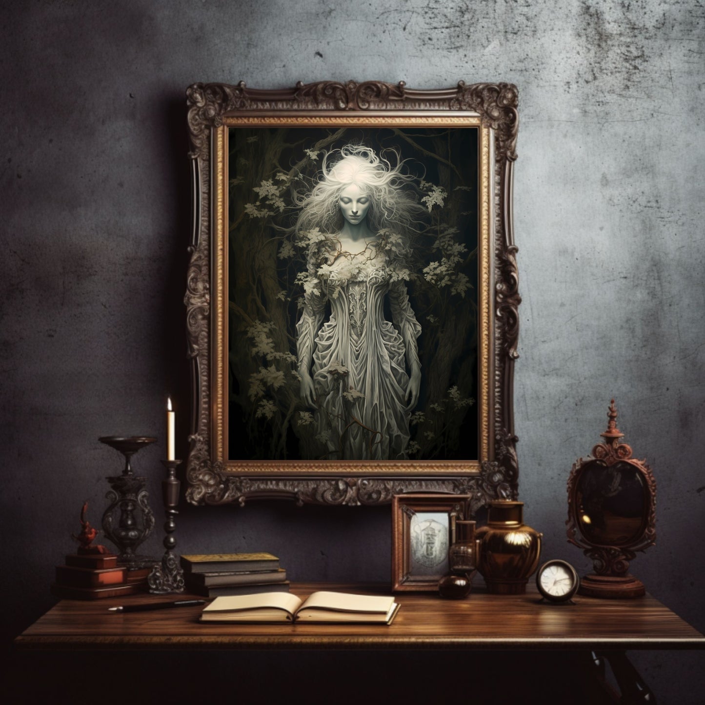 Legend of the White Lady Wandkunst, Vintage-Druck von Dark Academia, dunkle ästhetische Raumdekoration, viktorianisches Geister-Historisches Porträt, Kunstwerk, Papier-Posterdrucke