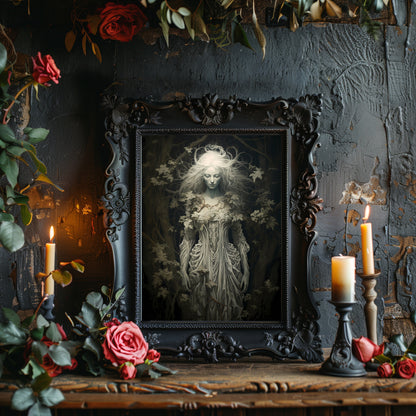 Legend of the White Lady Gothic Wall Art Vintage Dark Academia Print Dark Aesthetic Room Decor Victorian Ghost Historic Portrait Artwork Paper Poster Prints