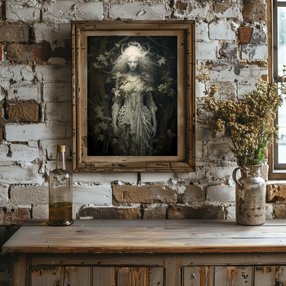 Legend of the White Lady Gothic Wall Art Vintage Dark Academia Print Dark Aesthetic Room Decor Victorian Ghost Historic Portrait Artwork Paper Poster Prints