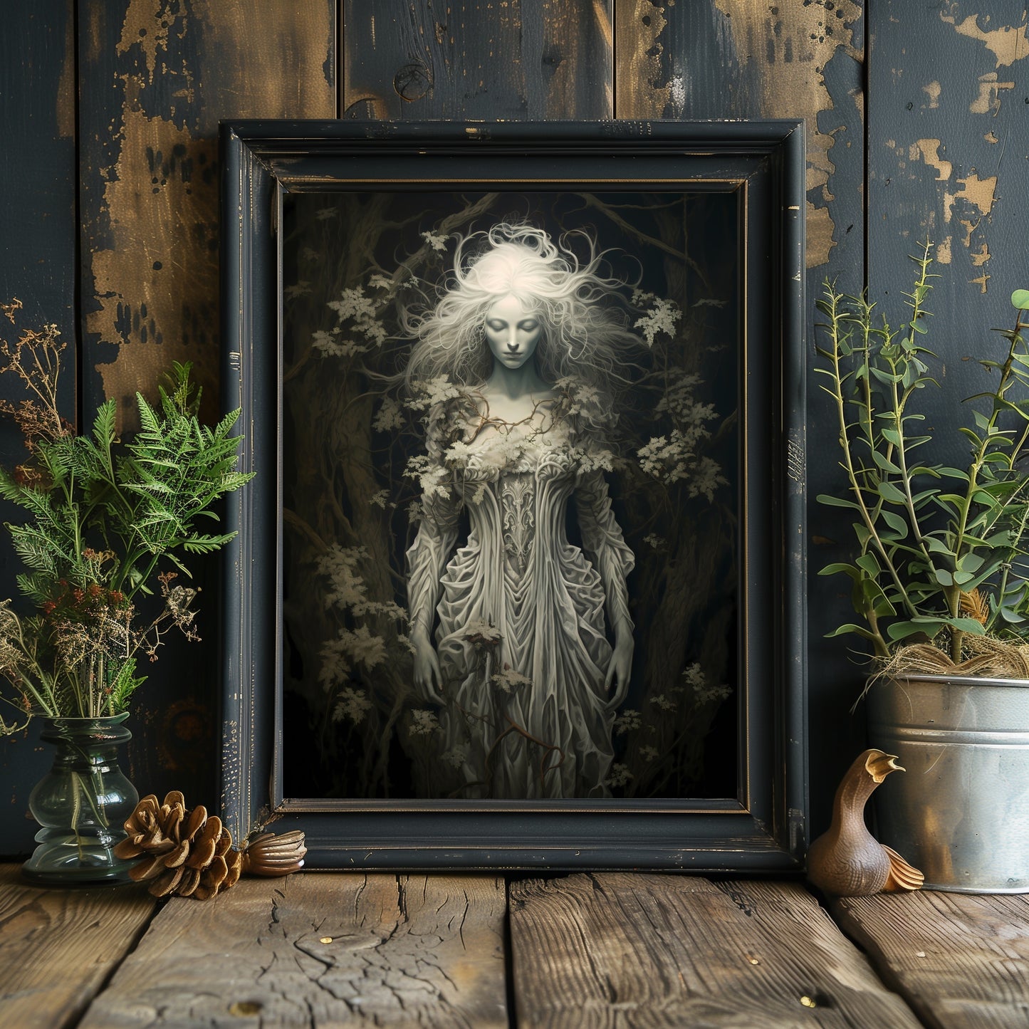 Legend of the White Lady Wandkunst, Vintage-Druck von Dark Academia, dunkle ästhetische Raumdekoration, viktorianisches Geister-Historisches Porträt, Kunstwerk, Papier-Posterdrucke