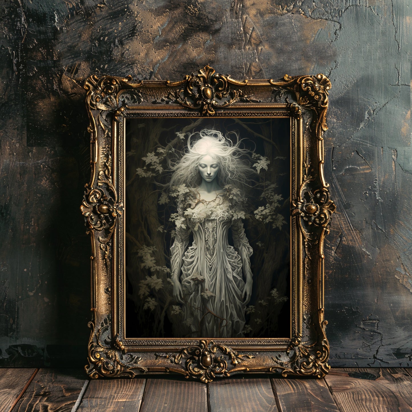 Legend of the White Lady Wandkunst, Vintage-Druck von Dark Academia, dunkle ästhetische Raumdekoration, viktorianisches Geister-Historisches Porträt, Kunstwerk, Papier-Posterdrucke