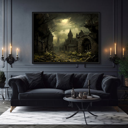 Abandoned Village Gothic Wall Art Romantic Lost Place Wall Decor Dark Cottagecore Artwork Vintage Nature Reclaim Aestetic Painting Paper Poster Print
