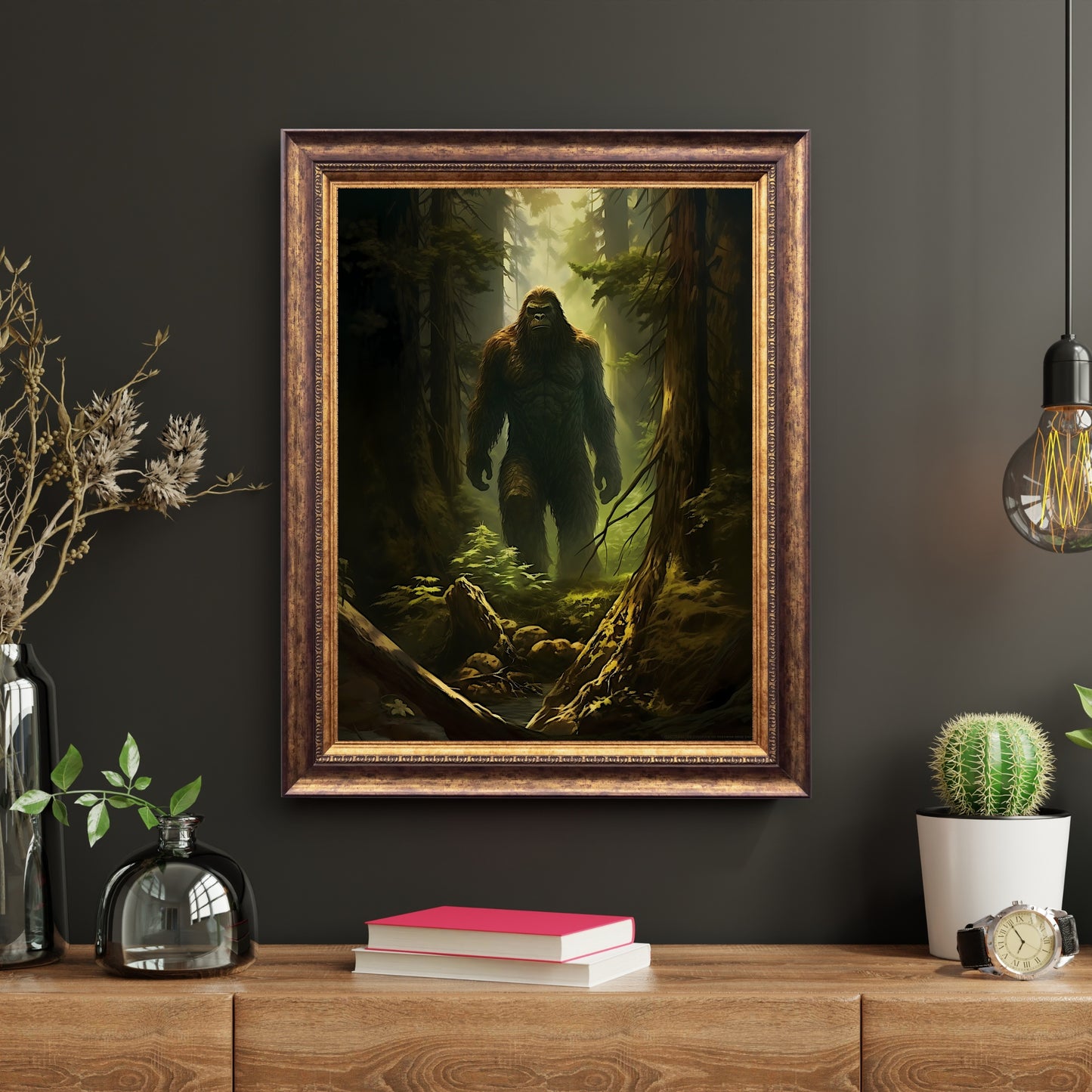 Sasquatsch Wall Art Spooky Mysterious Bigfoot Wall Decor Eerie Dark Forest Painting Dark Cottagecore Gothic Print Cryptid Paper Poster Prints