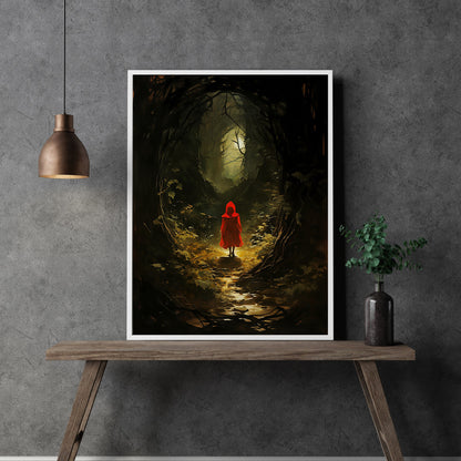 Little Red Riding Hood Wall Art Spooky Mysterious Fairytale Wall Decor Eerie Dark Forest Painting Dark Cottagecore Gothic Paper Poster Prints