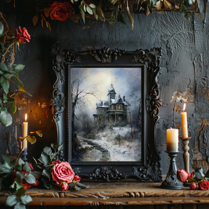 Haunted House Winter Gothic Wall Art Lonely Christmas Dark Cottagecore Artwork Gothic Christmas Art Melancholic Winter Paper Poster Print