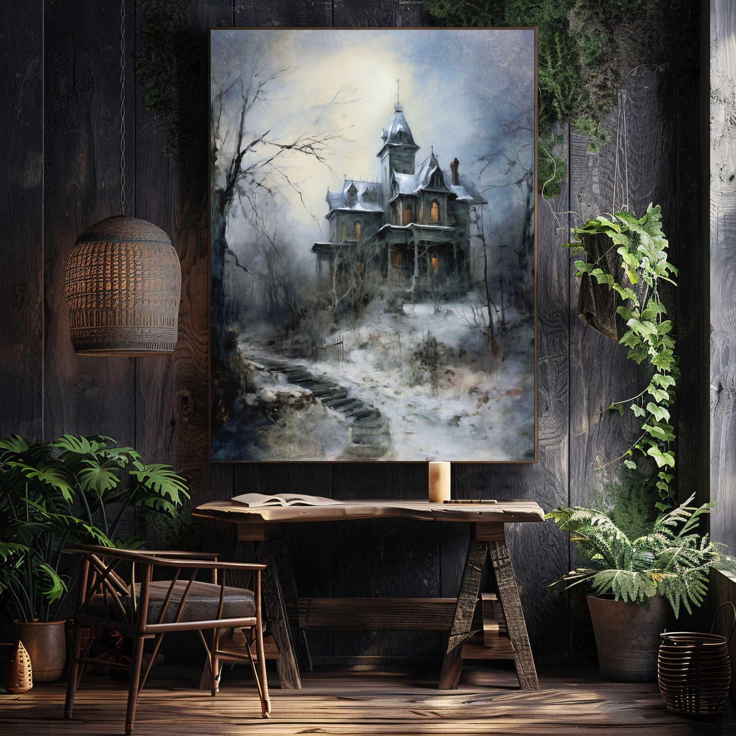Haunted House Winter Gothic Wall Art Lonely Christmas Dark Cottagecore Artwork Gothic Christmas Art Melancholic Winter Paper Poster Print