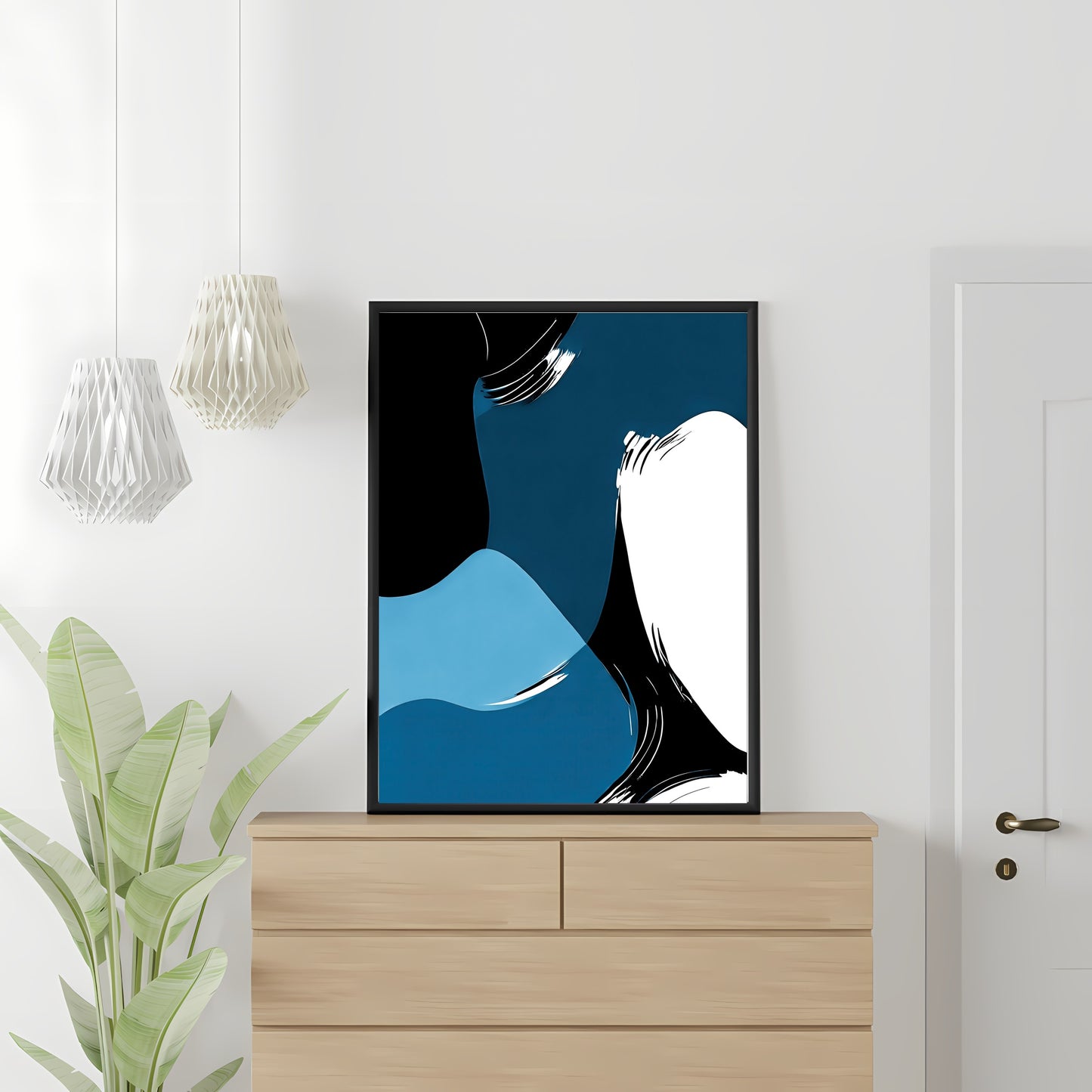 Abstract wall art blue black white modern minimalist artprint bedroom decor large modern art Wall Art Paper Poster Print