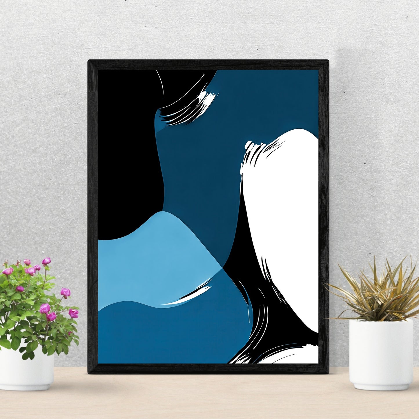 Abstract wall art blue black white modern minimalist artprint bedroom decor large modern art Wall Art Paper Poster Print