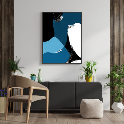 Abstract wall art blue black white modern minimalist artprint bedroom decor large modern art Wall Art Paper Poster Print