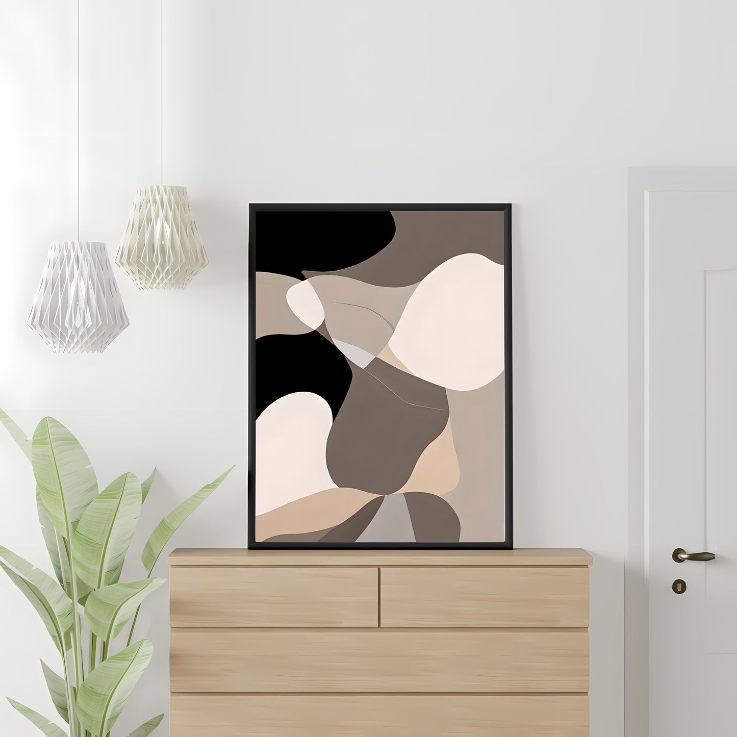 Abstract wall art beige black white modern minimalist artprint bedroom decor nordic art Paper Poster Print