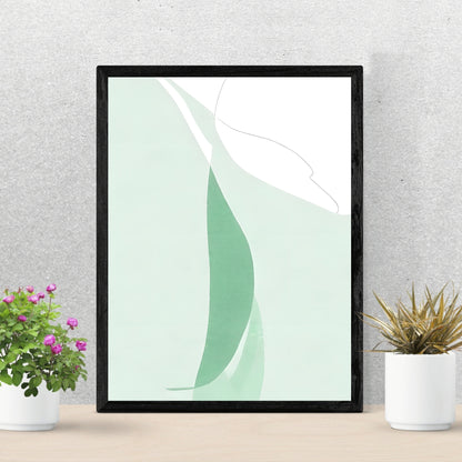Abstrakte Wandkunst grün weiß moderner minimalistischer Kunstdruck Schlafzimmer Dekor neutrale Töne Papier Posterdruck
