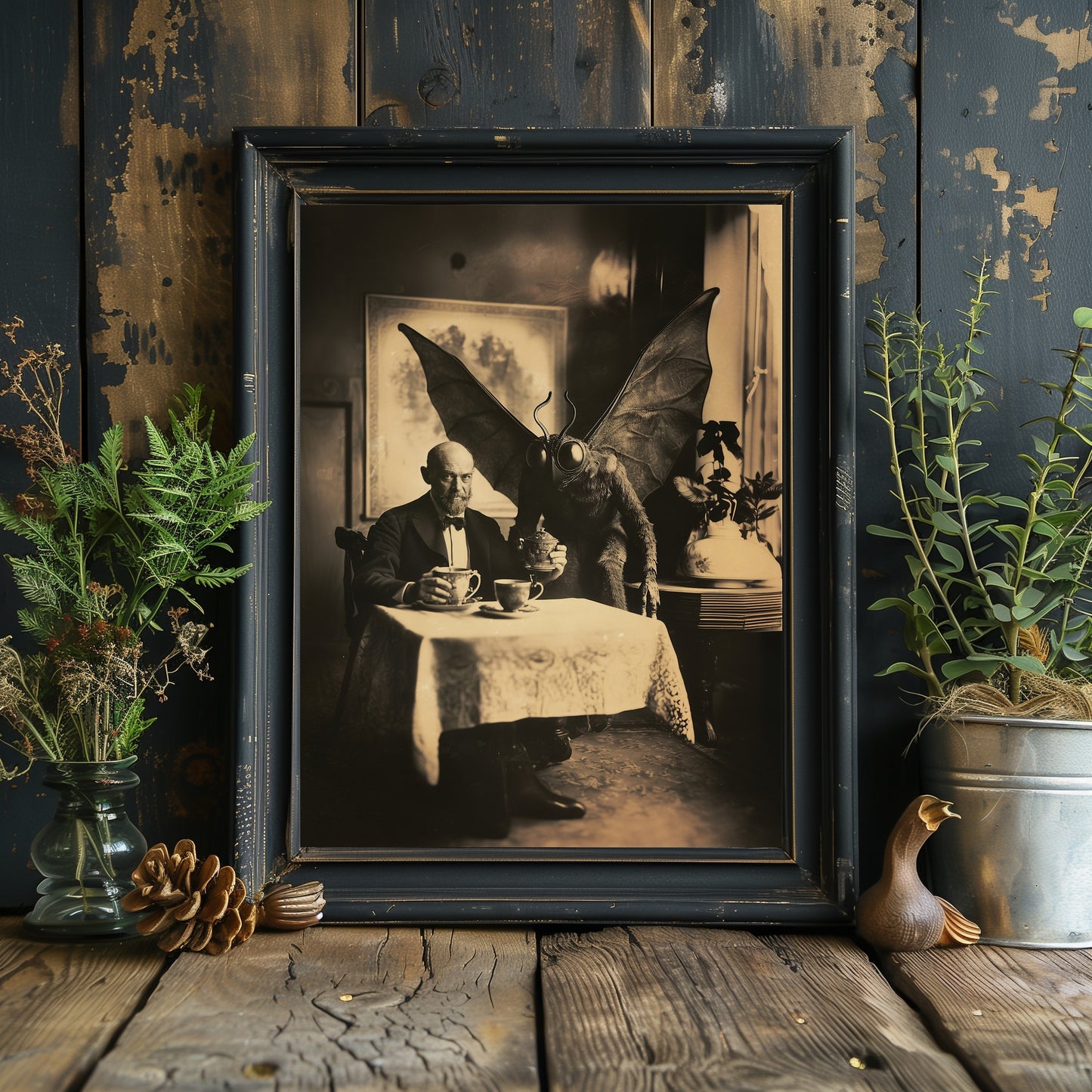 Custom Vintage Mothman Wall Art Print - Gothic Decor, Paranormal Folklore, Whimsical Bizarre, Victorian Photo