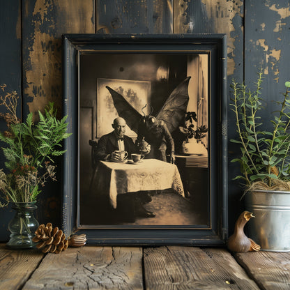 Custom Vintage Mothman Wall Art Print - Gothic Decor, Paranormal Folklore, Whimsical Bizarre, Victorian Photo