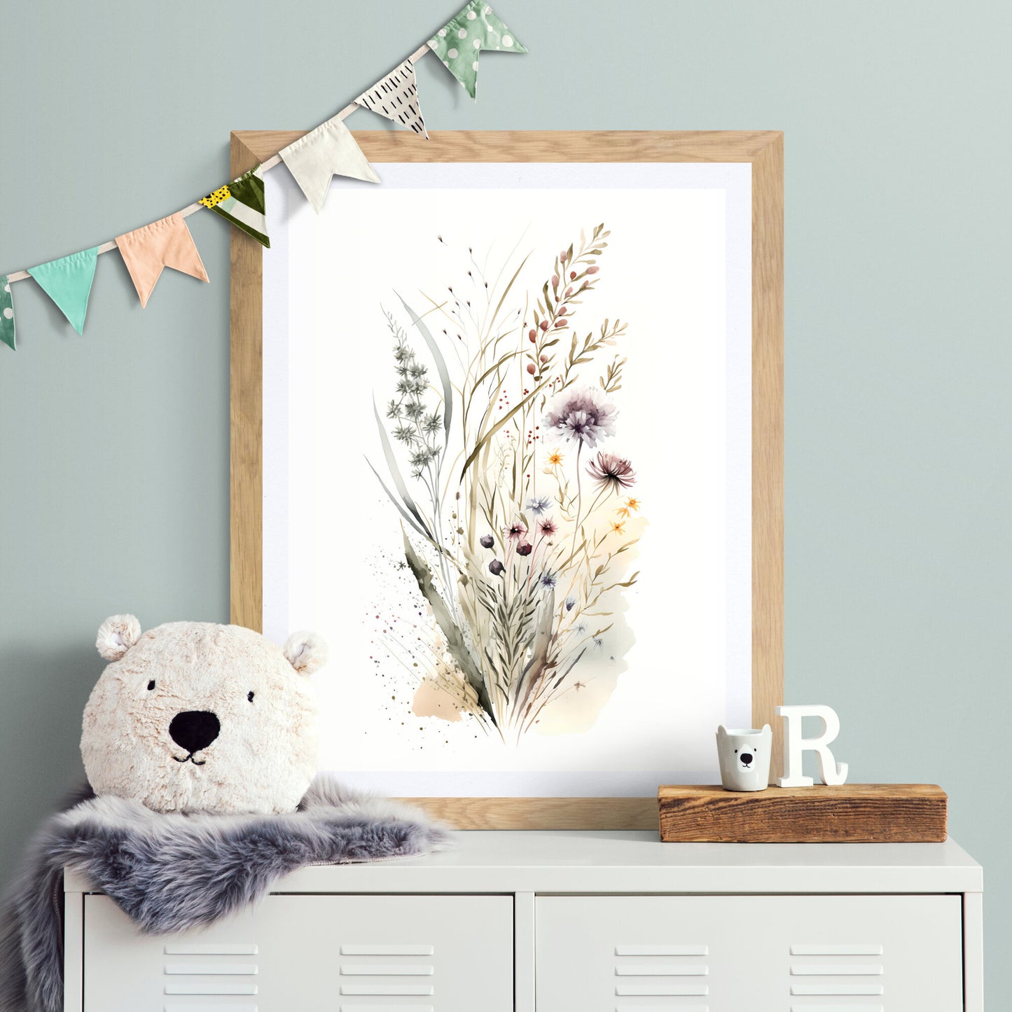 Wildblumen-Kinderzimmerdruck, Boho-Kinderzimmer, Blumendekor, Vintage-Blumen-Wandkunst, botanischer Druck, Babyparty-Geschenk, Papier-Posterdrucke