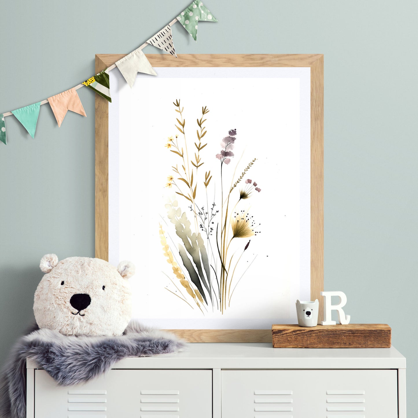 Wildblumen-Kinderzimmerdruck, Boho-botanisches Blumendekor, Vintage-Blumen-Wandkunst, botanischer Druck, Babyparty-Geschenk, Papier-Posterdrucke