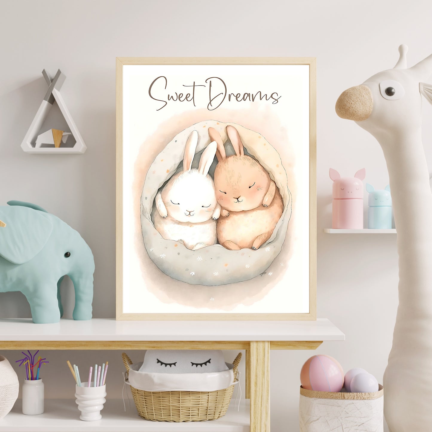 Baby Hase Tier süße Träume Wandkunst geschlechtsneutral Tier Kinderzimmer Hase Druck Porträt Papier Posterdrucke