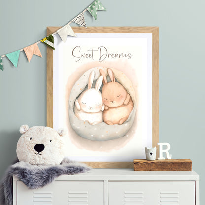 Baby Hase Tier süße Träume Wandkunst geschlechtsneutral Tier Kinderzimmer Hase Druck Porträt Papier Posterdrucke