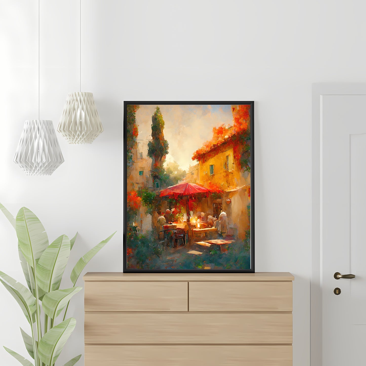 Mediterranean Paper Poster Prints Vintage Oil Painting & Wall Art of Tuscany, European Cafe & Old City Prints, Blooming Flowers, Italy Painting